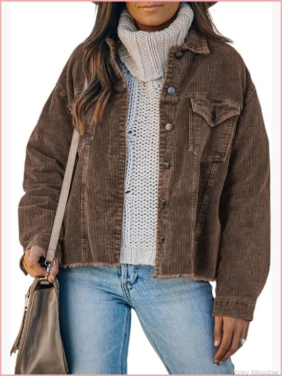 Jackets & Blazers - Womens Corduroy Button Down Shacket Long Sleeve Casual Coat Jacket